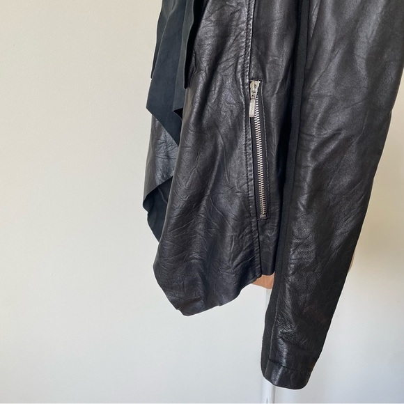 Cigno Nero Black Leather Shawl Collar Open Front Ribbed Knit Combo Jacket 36/4 - Picture 5 of 8